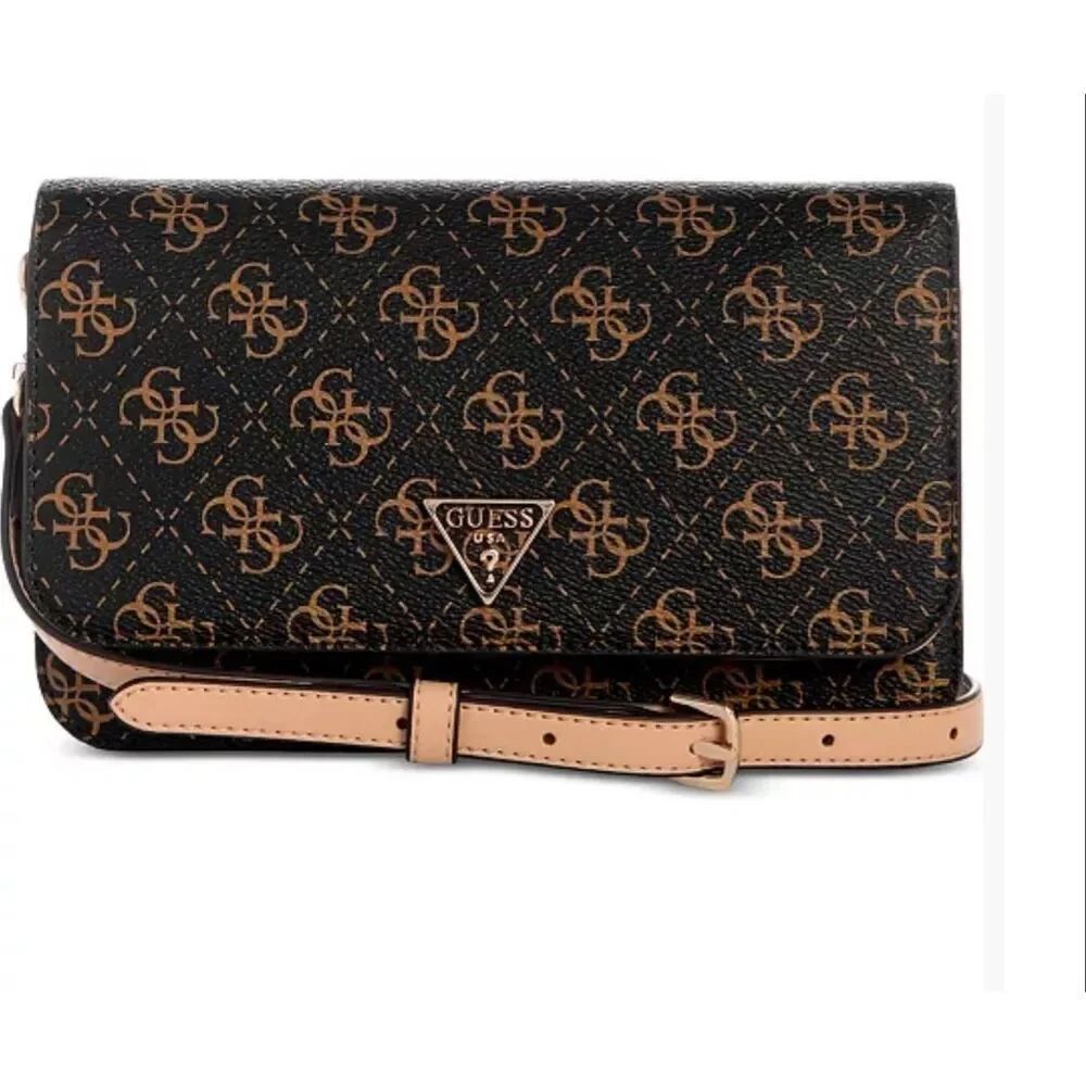 Guess Noelle II Logo Crossbody Flap Bag Brown Logo Nwot